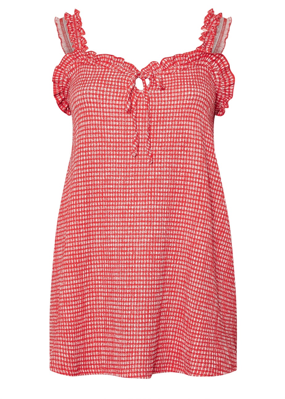 Yours Curve Red Gingham Tie Neck Frill Cami Top