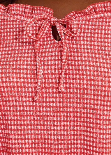 Yours Curve Red Gingham Tie Neck Frill Cami Top