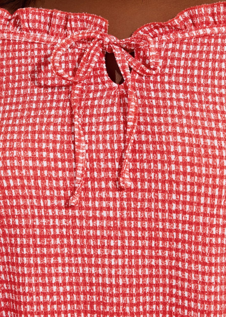 Yours Curve Red Gingham Tie Neck Frill Cami Top