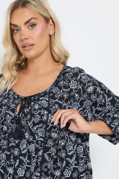 Yours Curve Navy Blue Tie Front Top