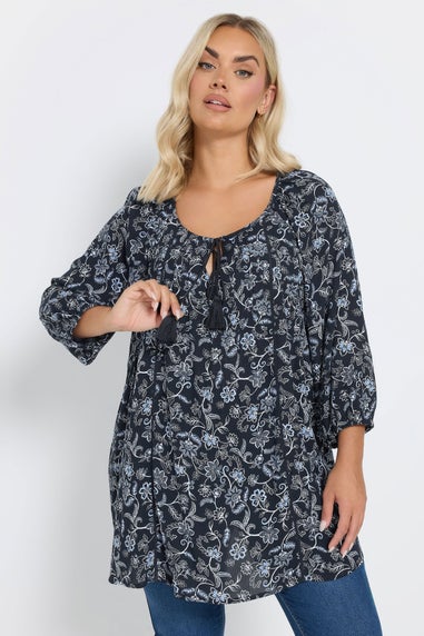 Yours Curve Navy Blue Tie Front Top