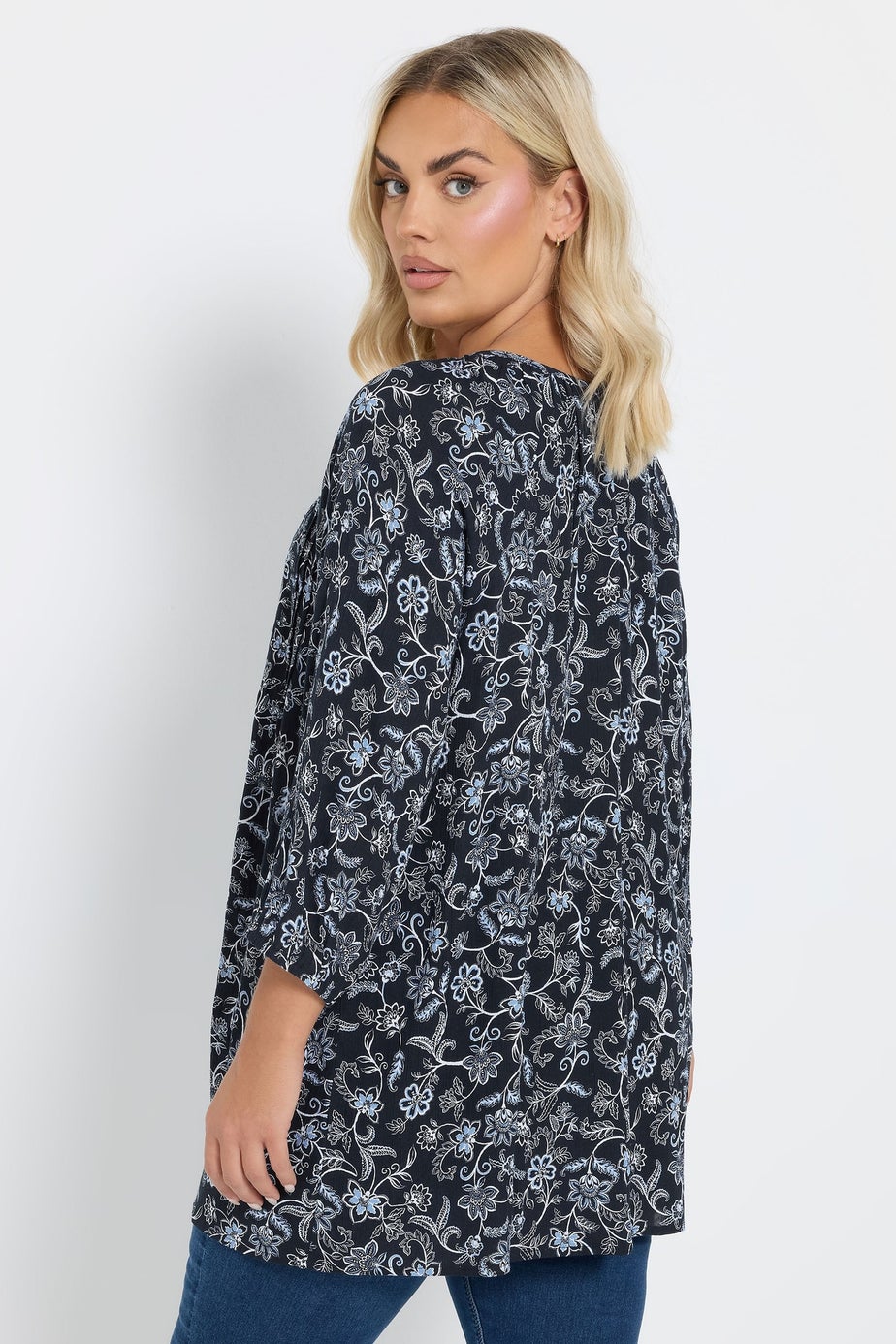 Yours Curve Navy Blue Tie Front Top