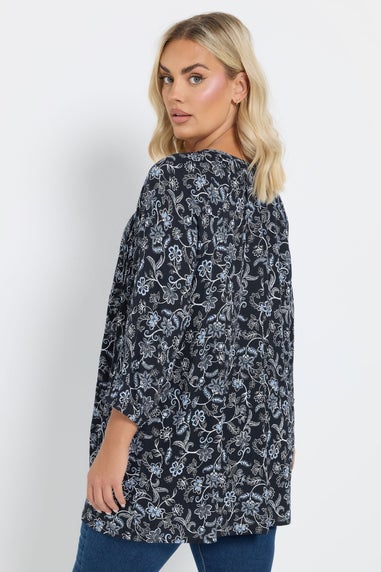 Yours Curve Navy Blue Tie Front Top