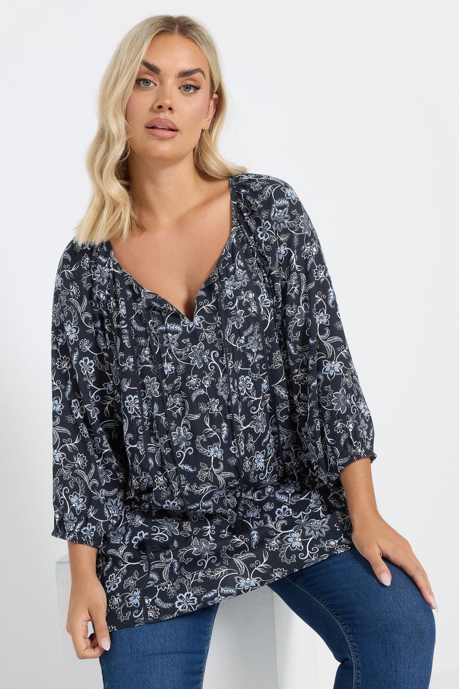 Yours Curve Navy Blue Tie Front Top