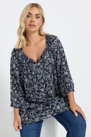 Yours Curve Navy Blue Tie Front Top