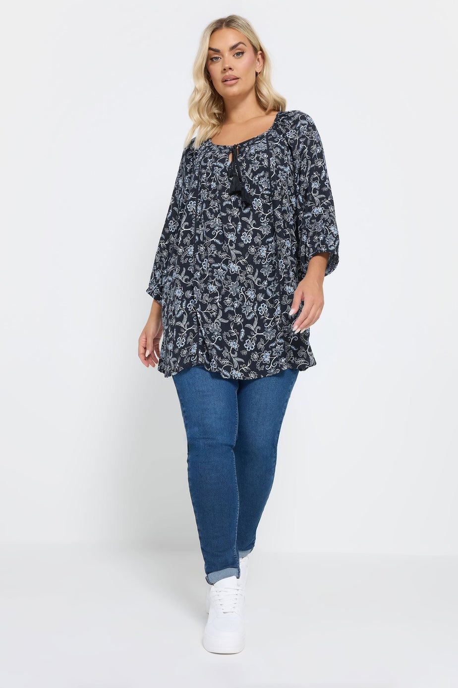 Yours Curve Navy Blue Tie Front Top