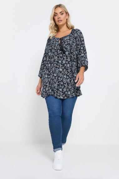 Yours Curve Navy Blue Tie Front Top