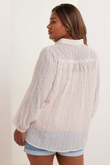 YOURS Curve Light Pink Sheer Embroidered Blouse