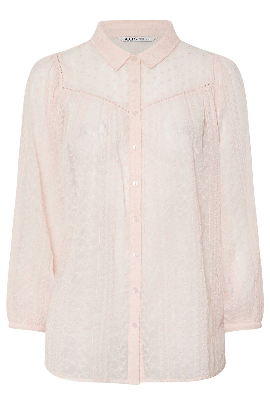 YOURS Curve Light Pink Sheer Embroidered Blouse