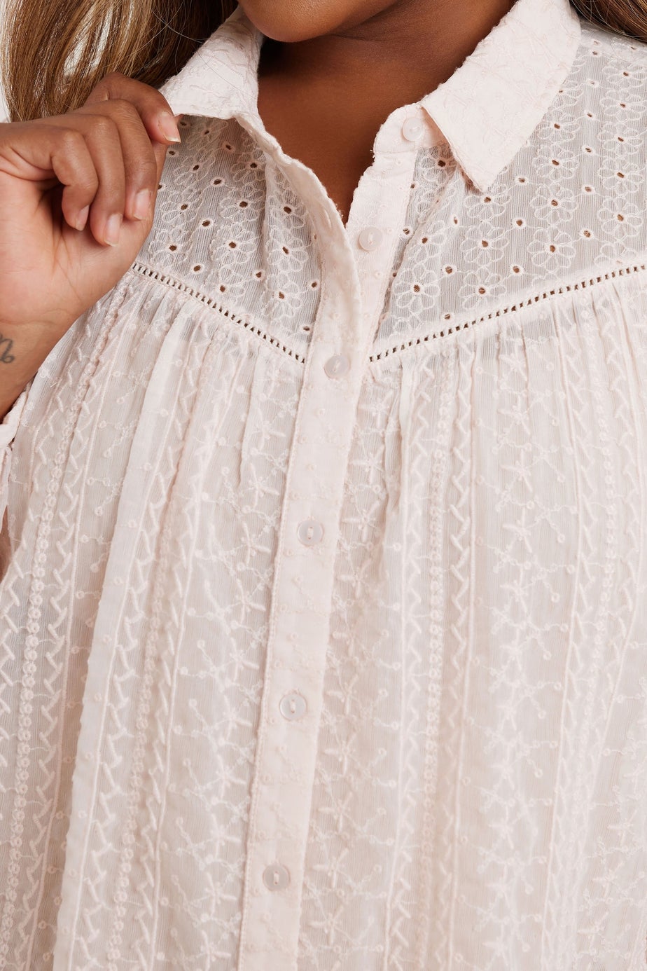 YOURS Curve Light Pink Sheer Embroidered Blouse