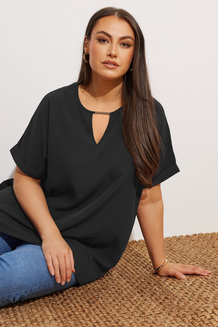 YOURS Curve Black Notch Neck Blouse