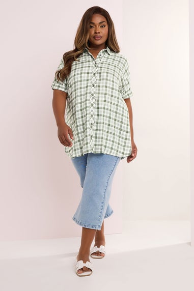 YOURS Curve Green Metallic Check Print Shirt