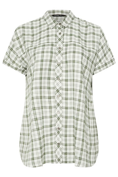 YOURS Curve Green Metallic Check Print Shirt