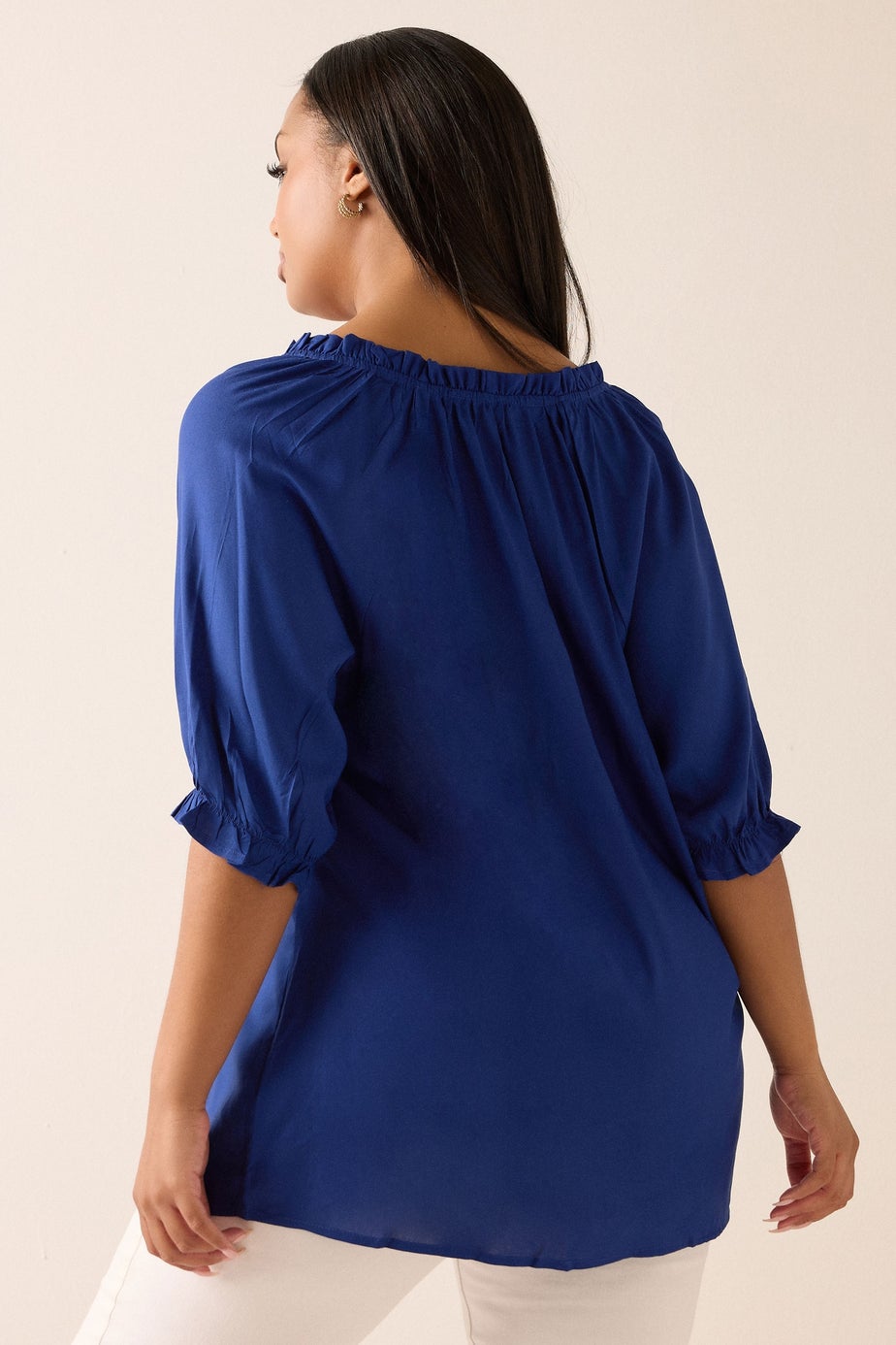 YOURS Curve Cobalt Blue Frill Notch Neck Blouse