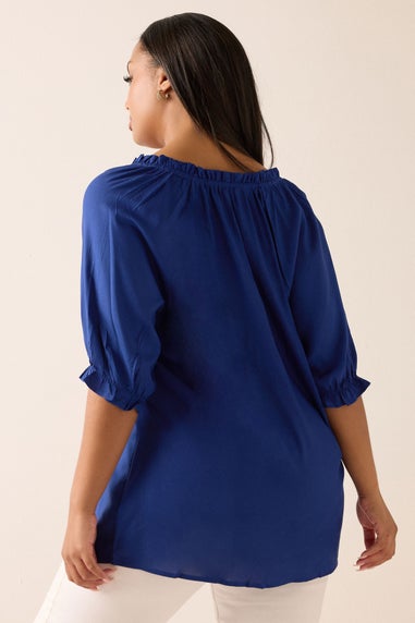 YOURS Curve Cobalt Blue Frill Notch Neck Blouse