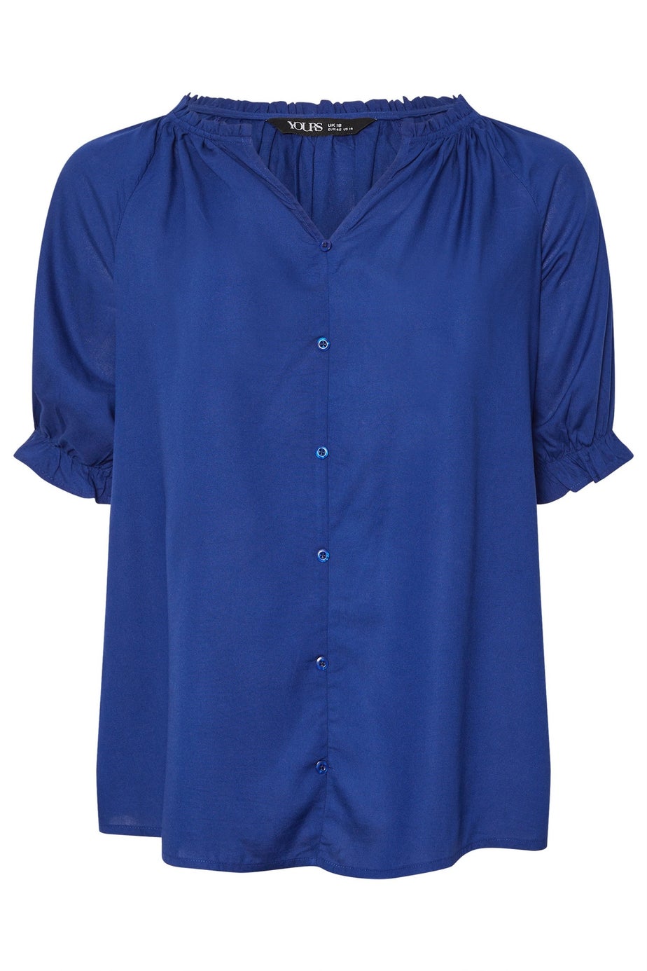 YOURS Curve Cobalt Blue Frill Notch Neck Blouse