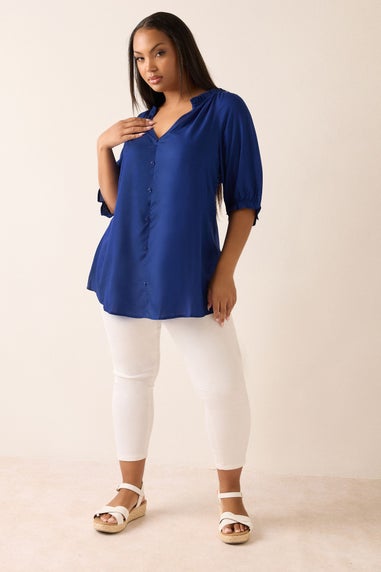 YOURS Curve Cobalt Blue Frill Notch Neck Blouse