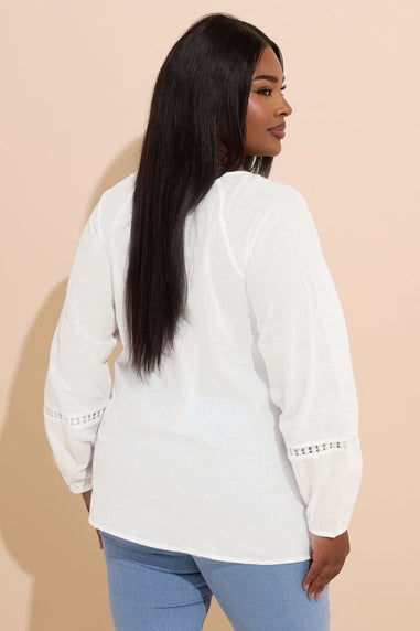 YOURS Curve White Crochet Trim Pleated Blouse
