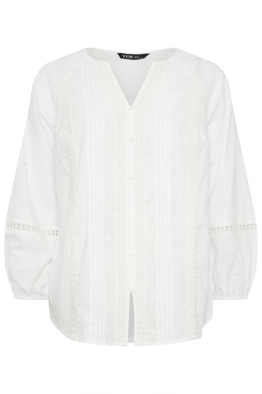 YOURS Curve White Crochet Trim Pleated Blouse