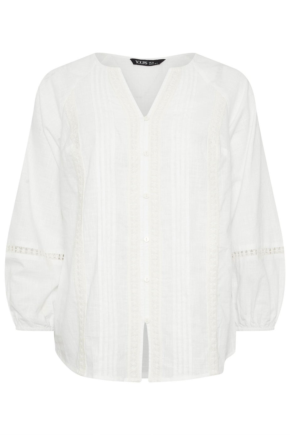 YOURS Curve White Crochet Trim Pleated Blouse