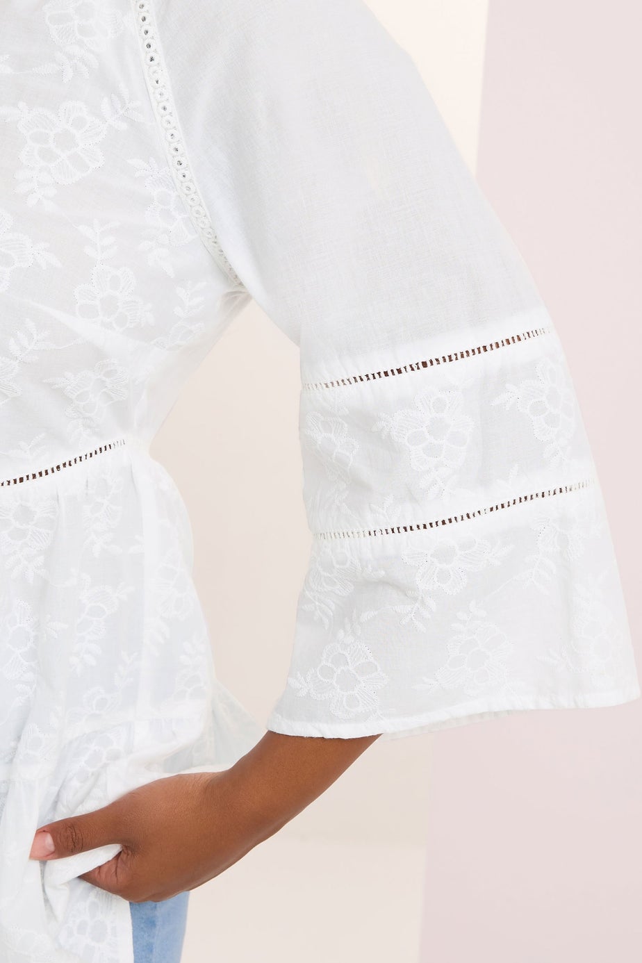 YOURS Curve White Embroidered Tie Front Smock Blouse
