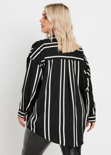 YOURS Curve Black & White Stripe Print Oversized Shirt
