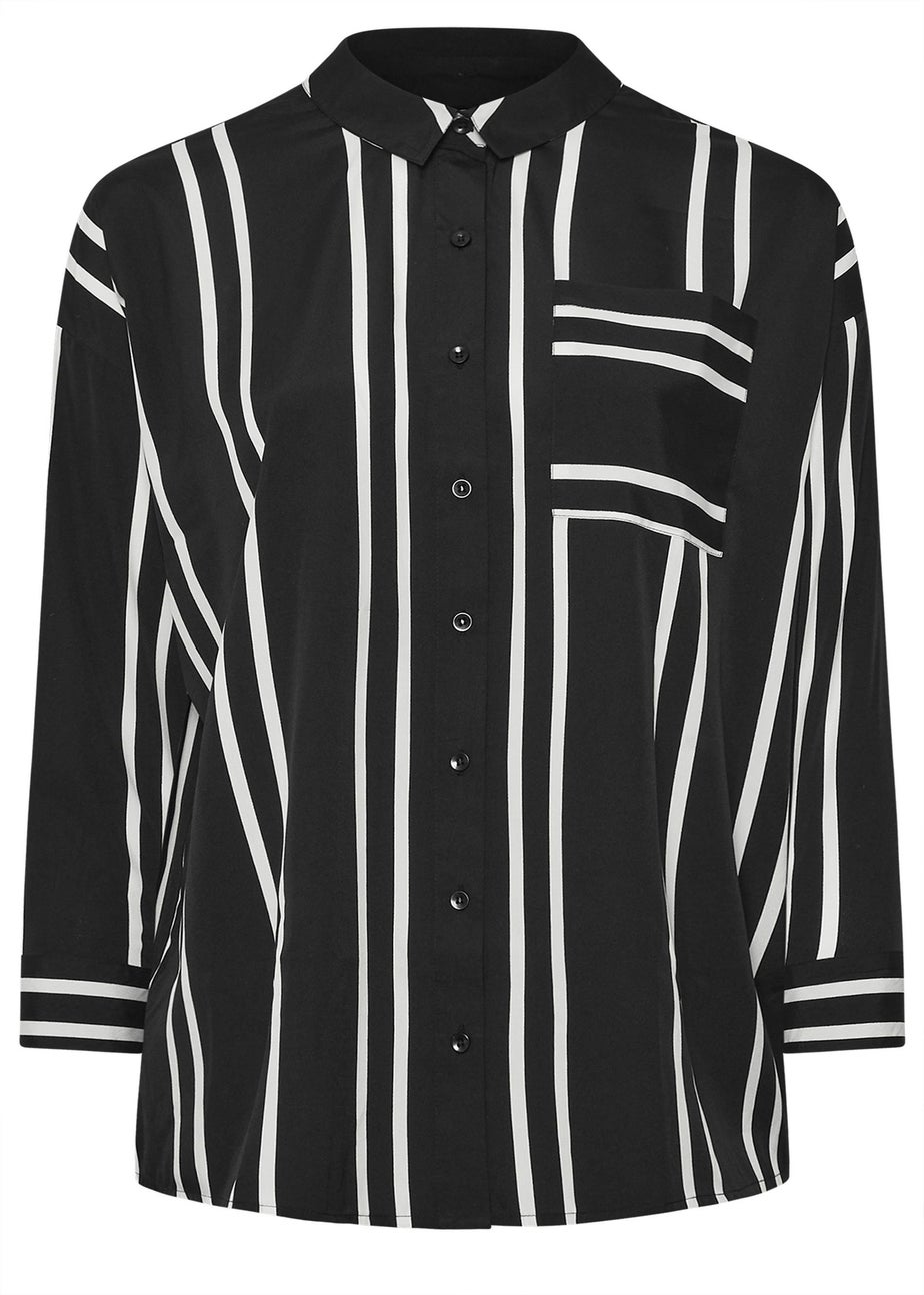 YOURS Curve Black & White Stripe Print Oversized Shirt