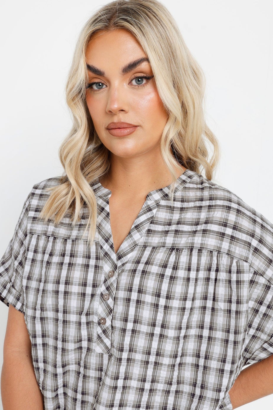 YOURS Curve Grey Check Print Textured Blouse