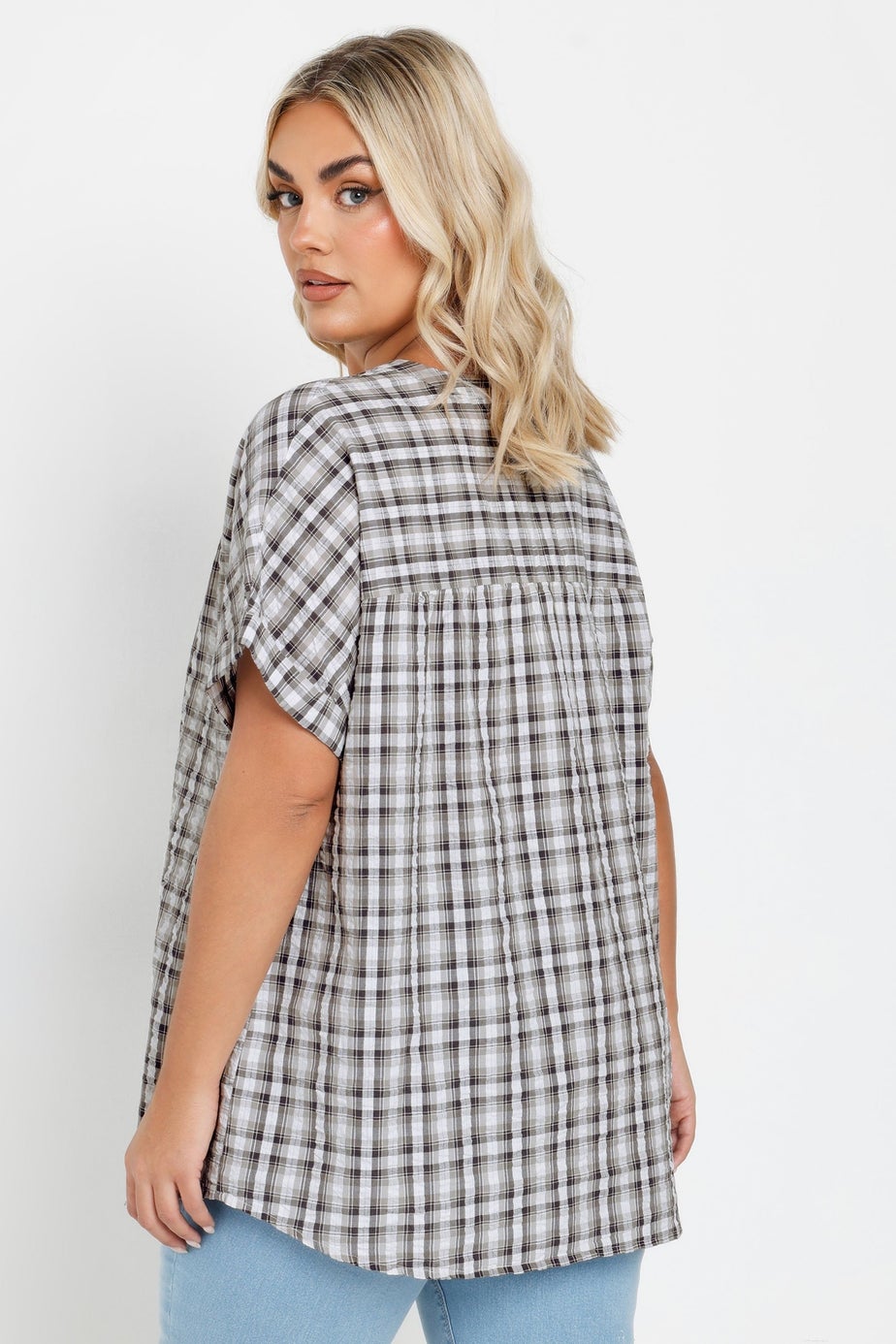 YOURS Curve Grey Check Print Textured Blouse