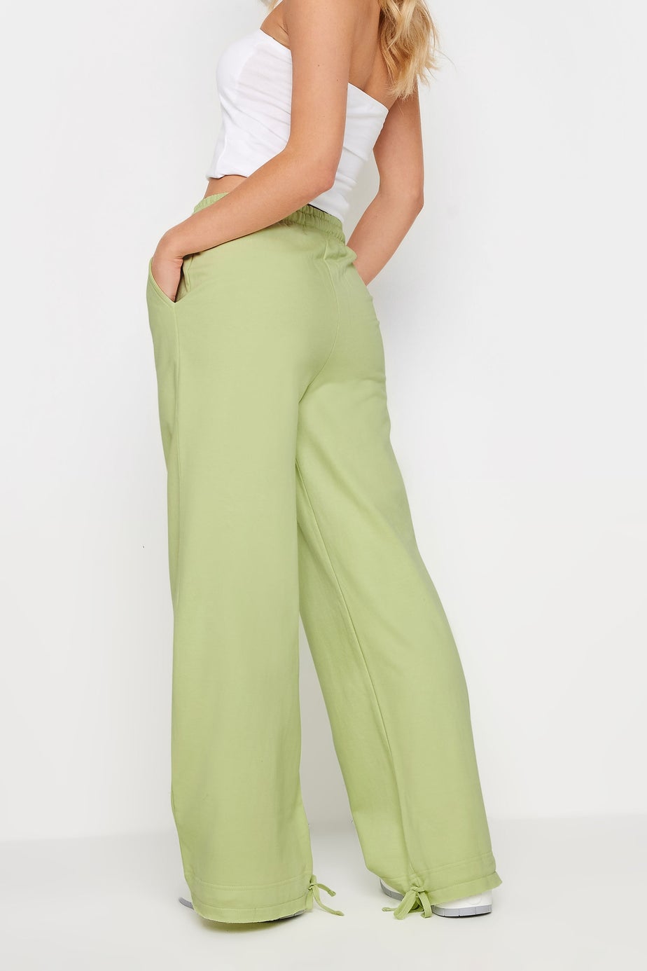 PixieGirl Petite Lime Green Wide Leg Hem Detail Jogger