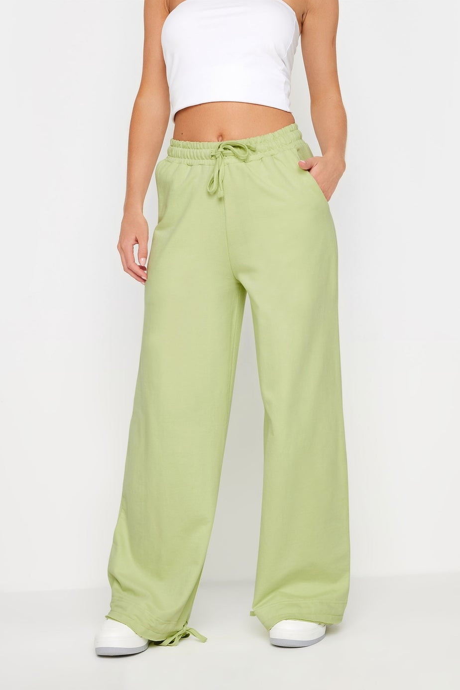 PixieGirl Petite Lime Green Wide Leg Hem Detail Jogger