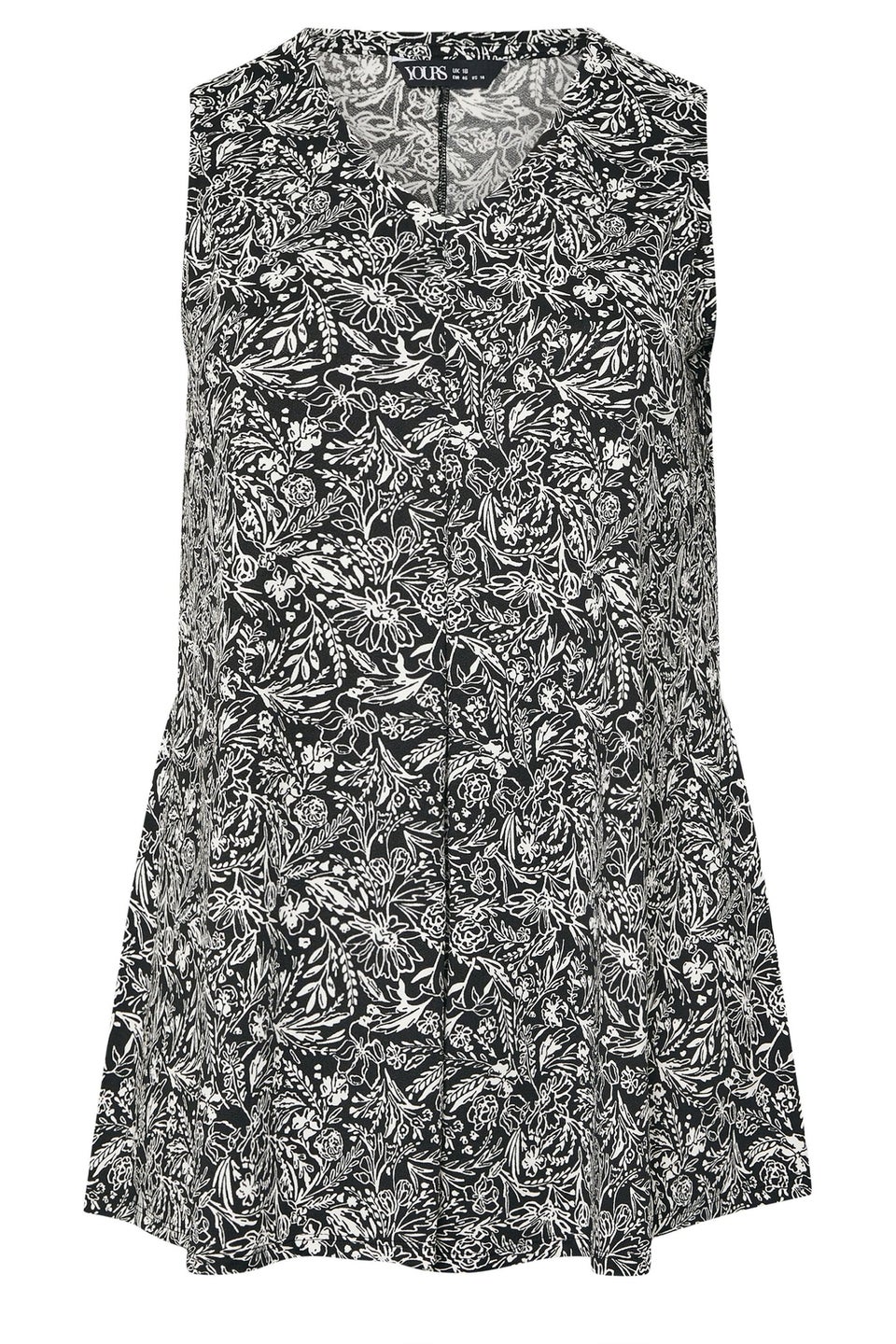 Yours Curve Black & White Floral Pleat Front Vest Top