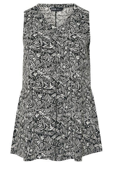 Yours Curve Black & White Floral Pleat Front Vest Top