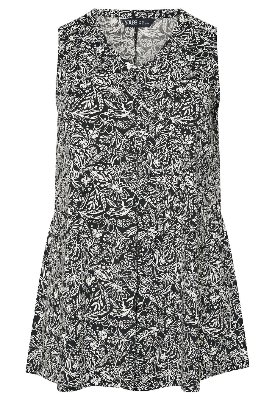 Yours Curve Black & White Floral Pleat Front Vest Top