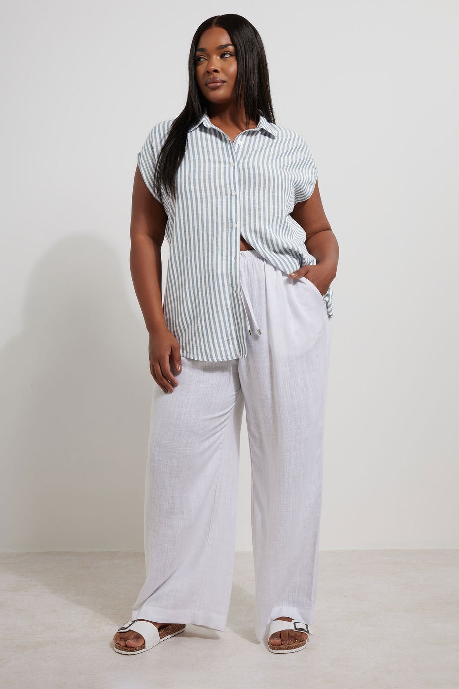 YOURS Curve Blue Stripe Boxy Sleeveless Shirt