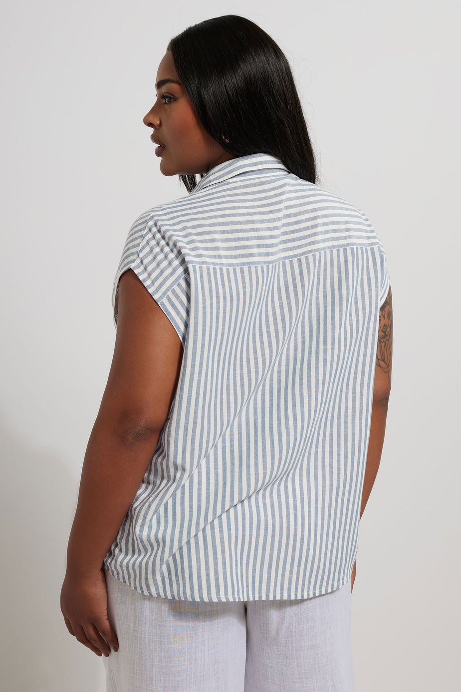 YOURS Curve Blue Stripe Boxy Sleeveless Shirt