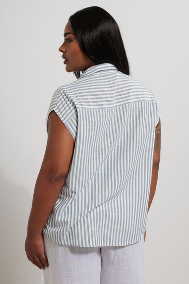 YOURS Curve Blue Stripe Boxy Sleeveless Shirt