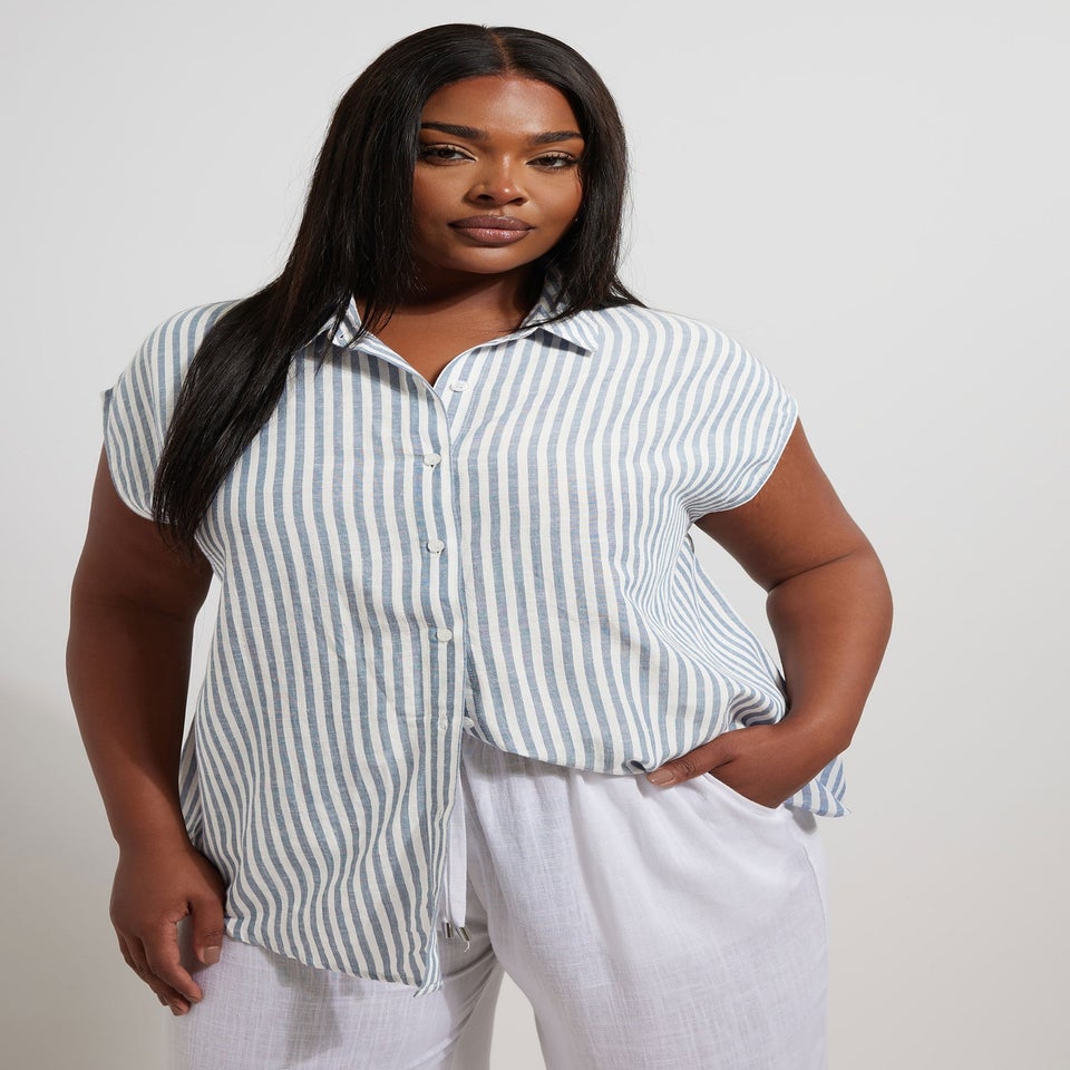 YOURS Curve Blue Stripe Boxy Sleeveless Shirt