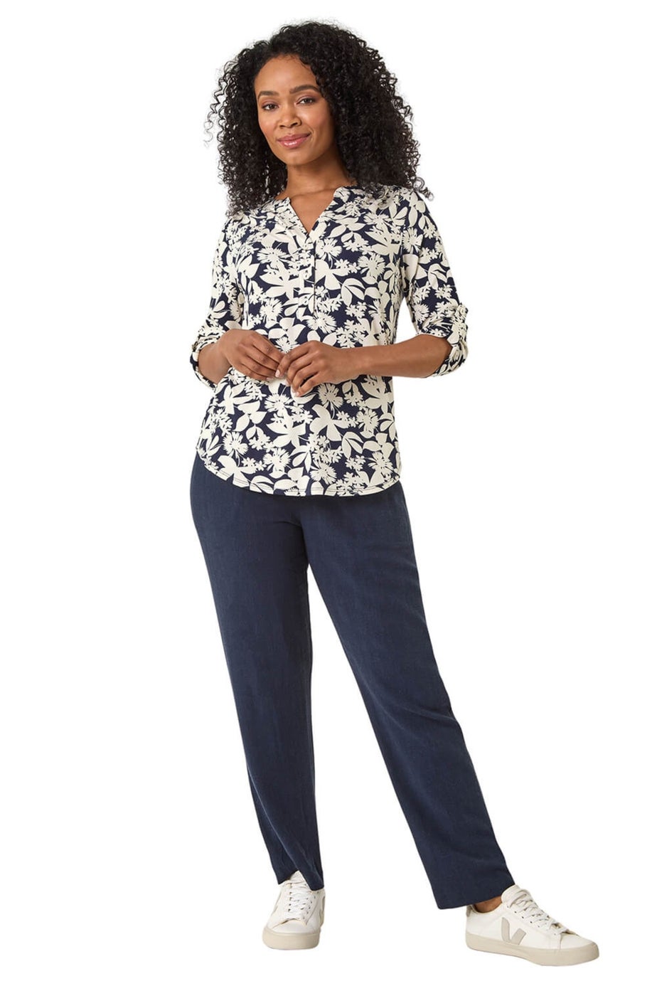 Roman Navy Petite Floral Print Button Through Shirt