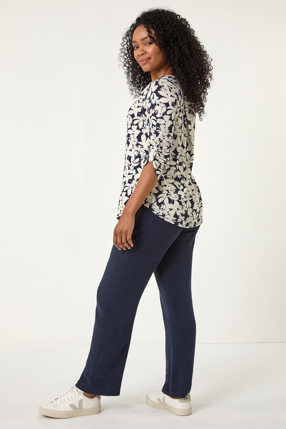 Roman Navy Petite Floral Print Button Through Shirt