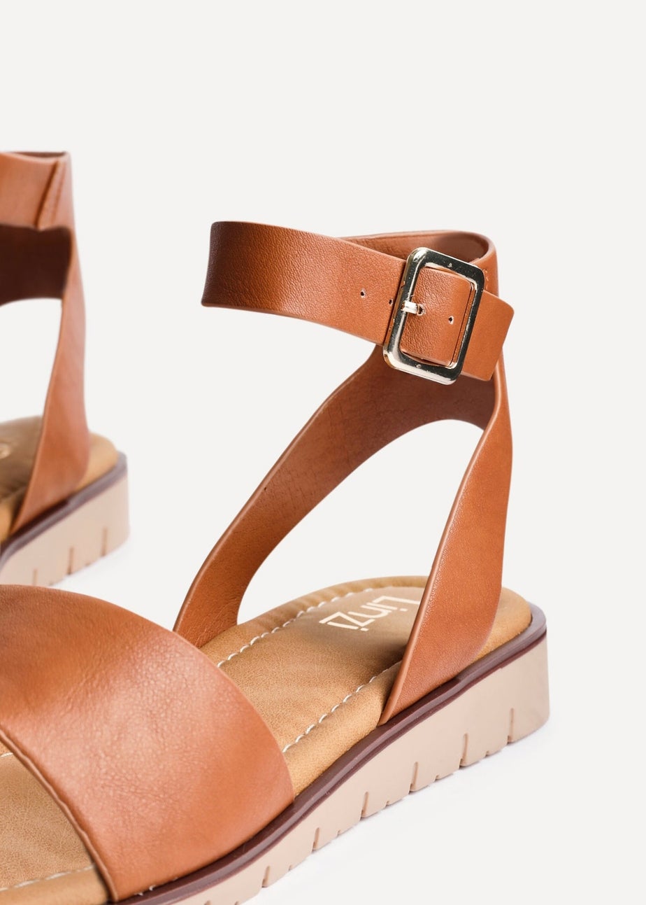 Linzi Nora Sand Faux Leather Footbed Two Part Sandal