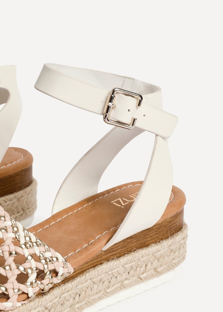 Linzi Sundown Beige Faux Leather Handwoven Espadrille Flatform Sandal