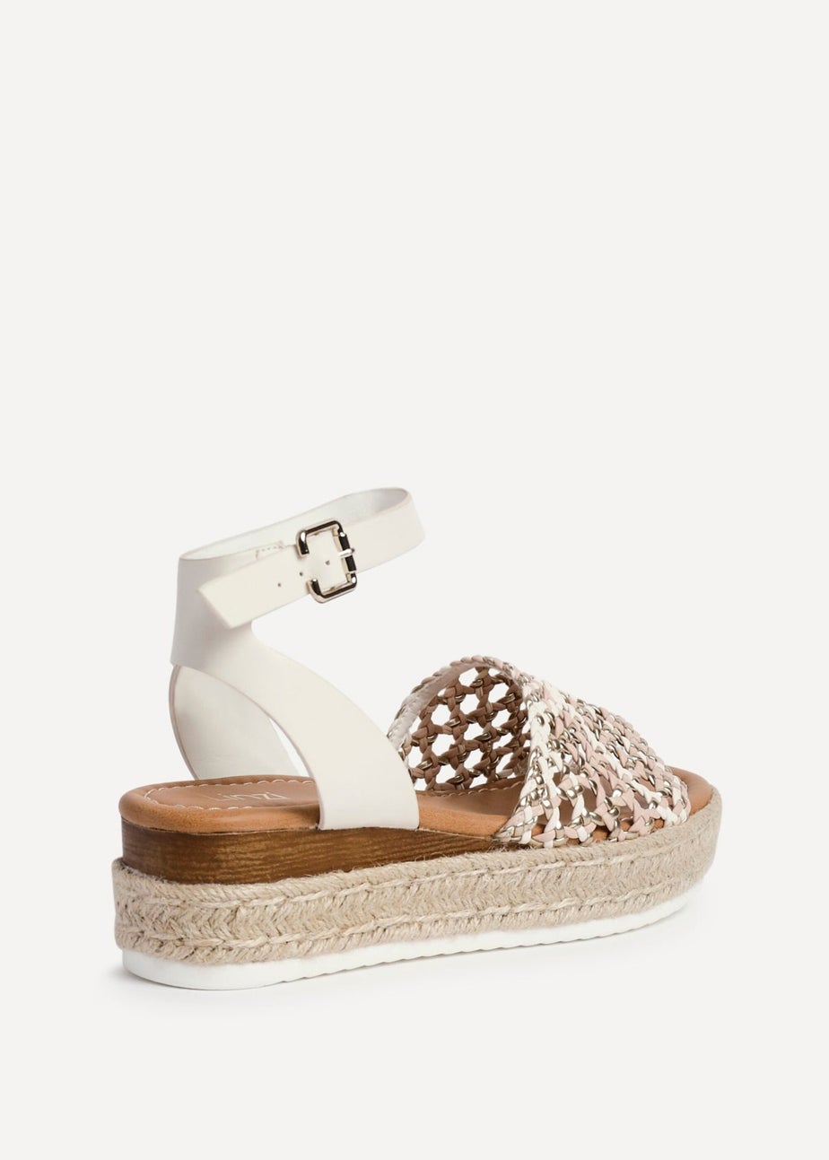 Linzi Sundown Beige Faux Leather Handwoven Espadrille Flatform Sandal