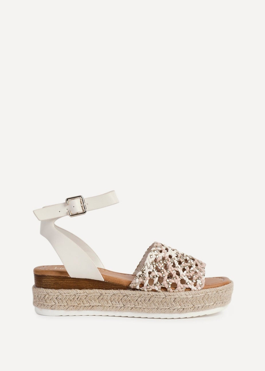 Linzi Sundown Beige Faux Leather Handwoven Espadrille Flatform Sandal