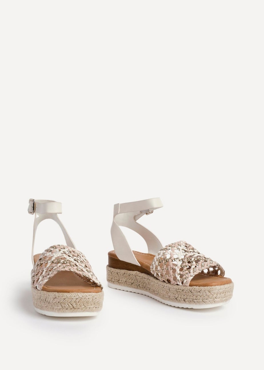 Linzi Sundown Beige Faux Leather Handwoven Espadrille Flatform Sandal