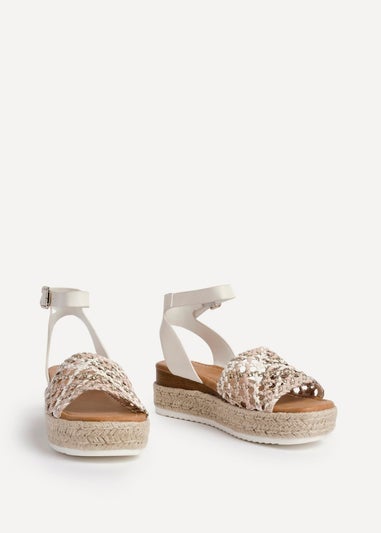 Linzi Sundown Beige Faux Leather Handwoven Espadrille Flatform Sandal