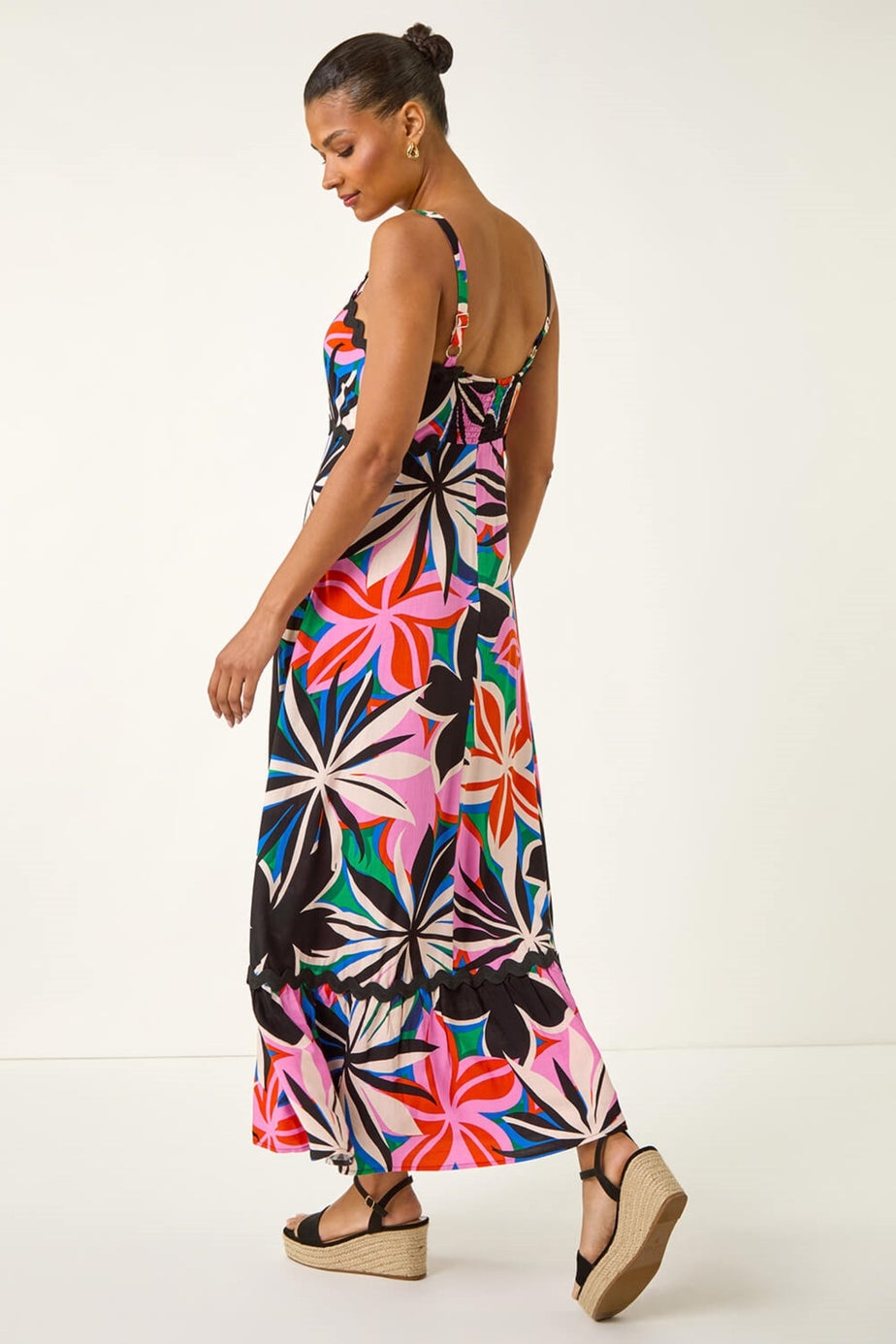 Roman Fuchsia Floral Ric Rac Maxi Dress