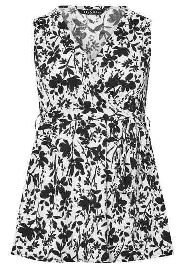 Yours Curve Cream Floral Sleeveless Wrap Top