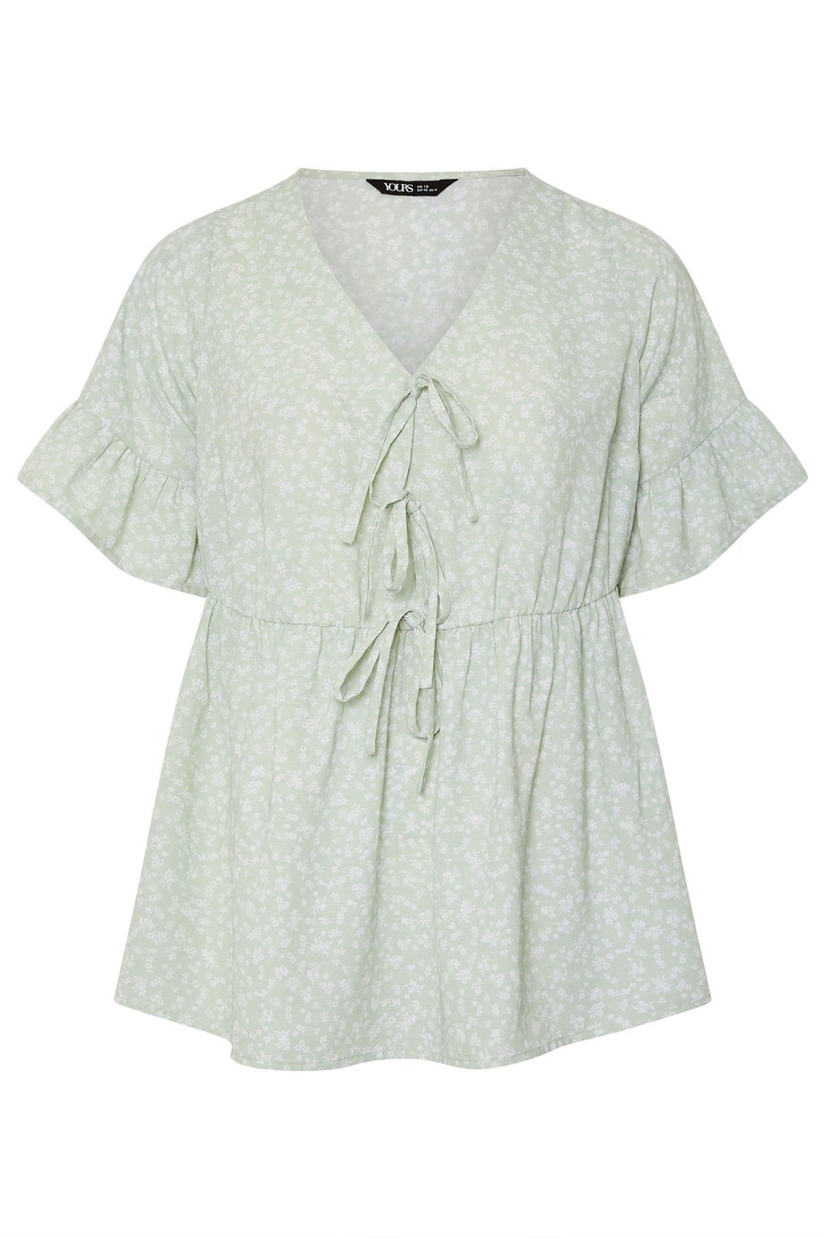 Yours Curve Sage Green Ditsy Floral Tie Front Peplum Top