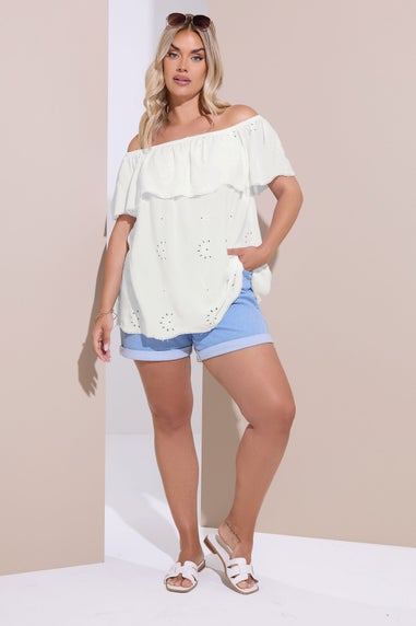 Yours Curve White Broderie Anglaise Bardot Top